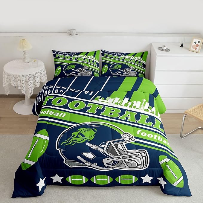Feelyou Football Bedding Set Boys Girls Full Size Rugby Sports Comforter Set Sports Themed Women Men Football City Duvet Quilt Bedroom Decor