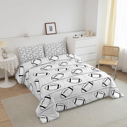 Manfei Football Comforter Set King Size, Sports Gaming Theme Bedding Set for Kids Boys Girls Room Decor, Grey Wooden Plank Down Comforter, Soft Polyester Quilt Set,2 Pillowcases