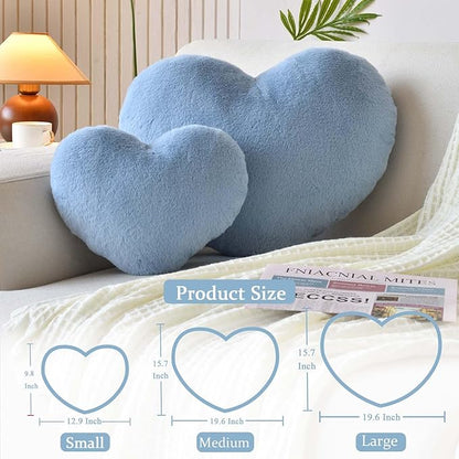 Dusty Blue Heart Pillows, Cute Heart Decorative Pillow, Heart Shaped Throw Pillows for Bed, Faux Rabbit Fur Plush Hoom Decor Pillow Cushion for Chair Sofa Living Room (Mini 12.9" x 9.8")