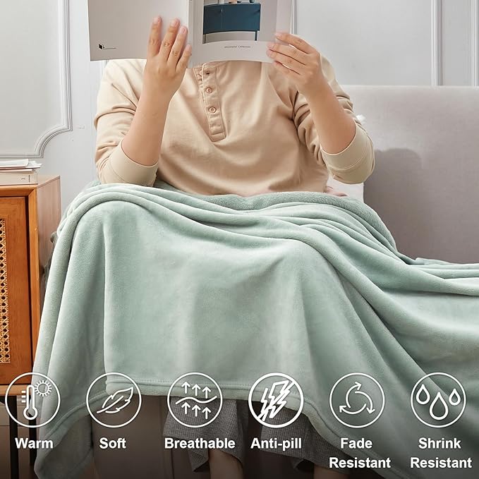 Hansleep Fleece Celadon Full Blanket, Super Soft Flannel Fuzzy Plush Cozy Blanket for All Seasons, Celadon, Full 84x90 Inches