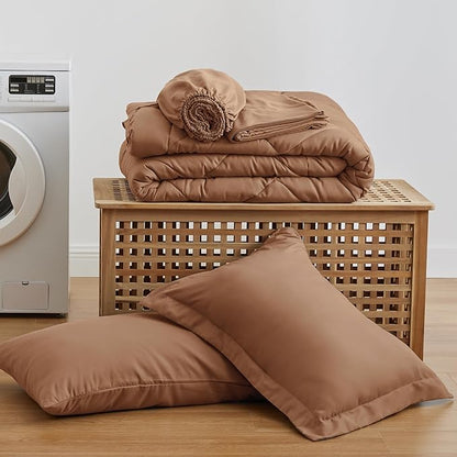 Love's cabin Twin XL Comforter Set Mocha Mousse, 5 Pieces Twin XL Bed in a Bag, All Season Bedding Sets with 1 Comforter, 1 Flat Sheet, 1 Fitted Sheet, 1 Pillowcase and 1 Pillow Sham
