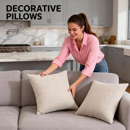 Decorative Couch Pillow Covers SofaThrow pillows with inserts included Bohemian-Style Country Cushion Cover Suitable for Beds, Sofas, Living Rooms, and Home Decor 2pack 18X18 inch.(Light Linen)