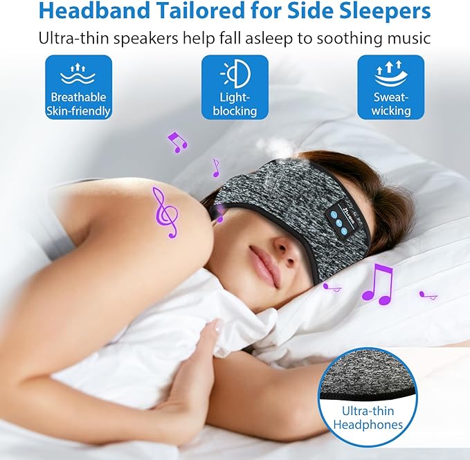 Adjustable Headband Headphones, Sleeping Headphones with Ultra-Thin Speakers, Bluetooth Headband for Side Sleepers, Yoga, Running, Workout, Travel-Pink
