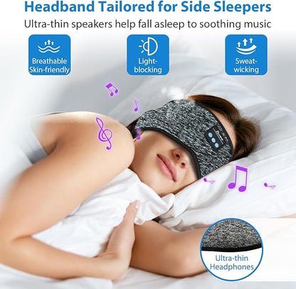 Adjustable Headband Headphones, Sleeping Headphones with Ultra-Thin Speakers, Bluetooth Headband for Side Sleepers, Yoga, Running, Workout, Travel-Grey
