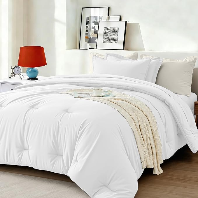 Twin Comforter Set 5 Pieces - Ultra-Soft Bed in a Bag Twin Size, Cozy Luxury All Season Bedding Sets with Comforter, Flat Sheet, Fitted Sheet, 1 Pillow Shams & 1 Pillowcases, White