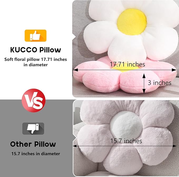 17.7 Inch Pink Flower Pillow – Daisy Shaped Cute Decorative Throw Pillow, Soft Floral Seating Cushion Floor Pillows for Sofa, Bed, Chair & Room Decor Valentines Day Gifts