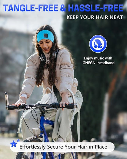 GNEGNI Sleep Headphones Bluetooth 5.4 Headband for Side Sleepers, Wireless Ultra-Thin HD Stereo Speakers Sweat Resistant Sports Headband Earphone for Workout Running Travel Yoga, Blue/Grey
