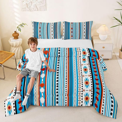 Erosebridal Western Decor,Vintage Exotic Indian Geometric Bedding Set Boho Western Comforter Set King,Ethnic Tribal Arrow Quilt Aztec Duvet Insert, Rustic Farmhouse Bedroom Blue White