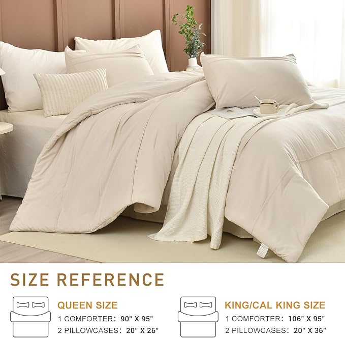 CozyTide Queen Comforter Set(90"x95"),Cotton Pinch Pleated Bedding Set,3 Pieces Soft Lightweight Farmhouse Bedding Comforter Set（1 Wheat Comforter and 2 Pillowcases）