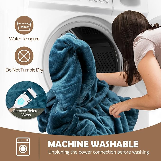 HOW'S MY HOUSE Heated Blanket 84" x 90", Dual Control Electric Blanket Queen Size with 10 Time Settings & 6 Heating Levels, Over-Heat Protection, Flannel Sherpa Super Cozy with ETL Certification, Blue
