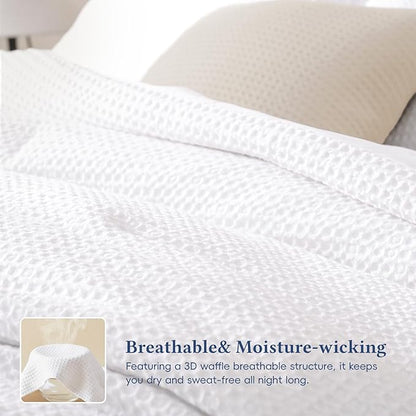David's Home Waffle Weave Comforter Set 2PCS Twin Size, Soft Breathable Lightweight Cozy Skin-Friendly Warm for All Season, Elegant Aesthetic Home Decor Bedding Set with Pillow Shams, White