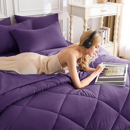 CozyLux King Size Comforter Set Purple - 7 Pieces Bed in a Bag King, Luxury Soft Bed Set for All Seasons, Bedding Set with Down Alternative Comforter, Sheets, Pillowcases & Shams