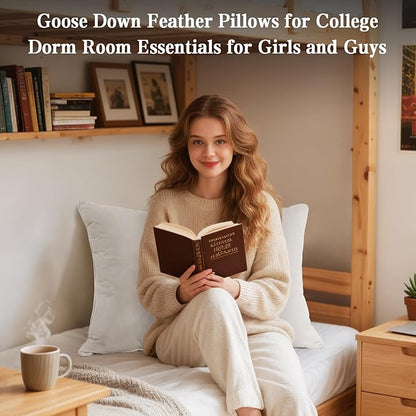 BHZ Goose Down Feather Pillows Queen Size Set of 4, Luxury Hotel Alternative Collection Bed Pillows for Sleeping Firm Soft Support for Side & Back Sleepers, White