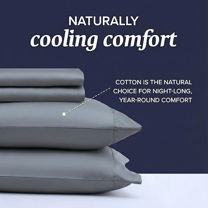 Beckham Hotel Collection Full Sheet Set 100% Cotton, 500TC Luxury Sateen Bedding, 16” Deep Pocket, Moisture-Wicking, 4-Piece, Dark Gray