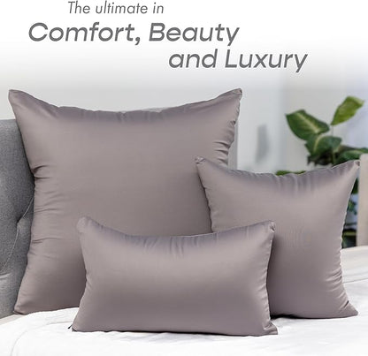 PILLOWY 22" x 22" Throw Pillow - Stone Grey: 1 PCS Luxurious Premium Microbead Pillow with 85/15 Nylon/Spandex Fabric. Forever Fluffy, Outstanding Beauty & Support. Silky, Soft & Beyond Comfortable