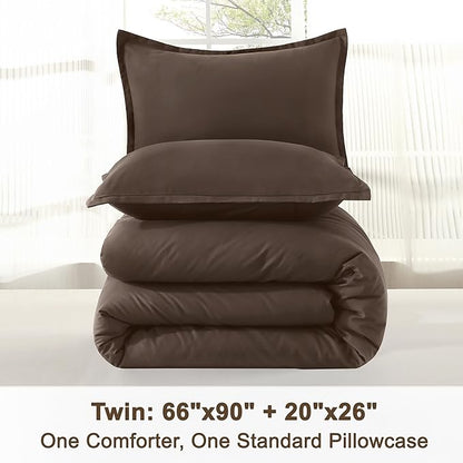 Litanika Comforters Twin/Twin XL Size Chocolate, 2 Pieces Lightweight Solid Bedding Set & Collections, All Season Fluffy Bed Set (66x90 Inches Comforter & 1 Pillowcase)