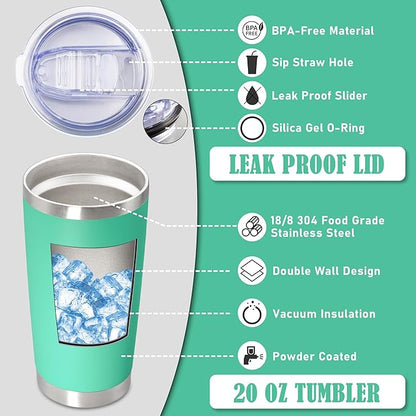 20 oz Tumbler Coffee Travel Tumblers Bulk with Lid Stainless Steel Double Wall Vacuum Insulated Mug Powder Coated Cups fit Car Cupholder for Hot and Cold - Light Blue, 12Pack