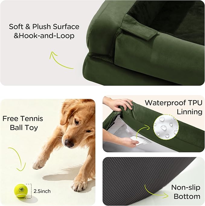 Extra Large Dog Bed, Orthopedic XL Washable Bed for Big Dog Waterproof Pet Couch Sofa Bolster with Removable Cover, Non-Slip Bottom, Tennis Ball Toy, 42x30