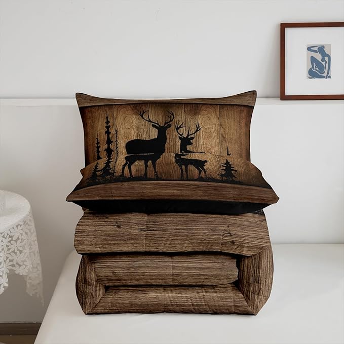Erosebridal Rustic Cabin Bedding Sets Camo Hunting Deer Comforter Set Full Farmhouse Woodland Animal Quilt Comforter for Kids Boys Teen Men,Tree Branches Camouflage Wildlife Bed Duvet Set 3 Pcs