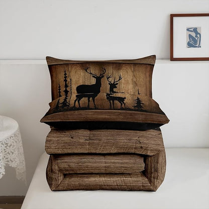 Erosebridal Rustic Cabin Bedding Sets Camo Hunting Deer Comforter Set Full Farmhouse Woodland Animal Quilt Comforter for Kids Boys Teen Men,Tree Branches Camouflage Wildlife Bed Duvet Set 3 Pcs