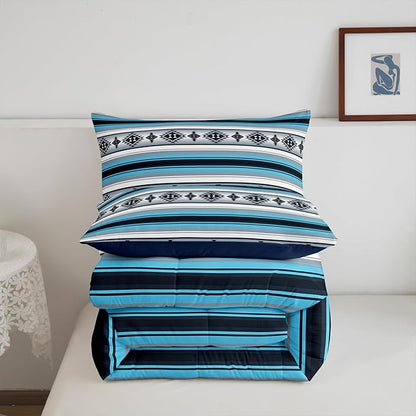 Erosebridal Boho Boys Bedding Sets Toddler Western Bohemian Comforter Set Blue Grey Southwestern Aztec Bedding Comforter Sets for Kids Teen Southwest Tribal Mexican Quilt Duvet Rustic Farmhouse Decor
