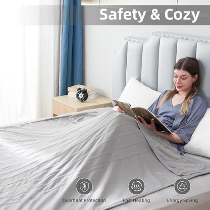 Electric Heated Blanket Full Size 72"x84",Fast Heating Throw, Soft Fleece for Bed & Sofa, 10 Hours Auto Off & 4 Heating Levels, Machine Washable, Gifts for Grandma & Family-Light Gray