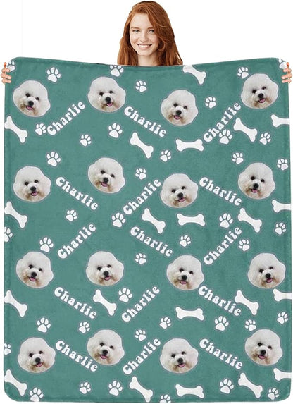 Personalized Dog Blanket with Name Customized Paw Prints Pet Blanket Loss Memorial Soft Throw Blankets Customized Pet Bereavement Gift Blanket Gift for Dog Lover Dog Mom Dog Dad
