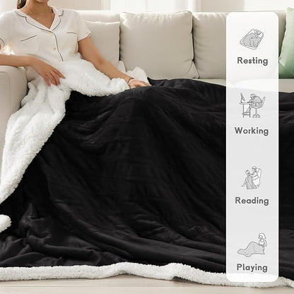 Heated Blanket Electric Blanket Full Size 72''x84'' with 9 Heating Levels, 1-10 Hour Auto Shut Off, Machine Washable, Flannel & Sherpa Soft Warming Blanket for Couch, Bed, Office - Black