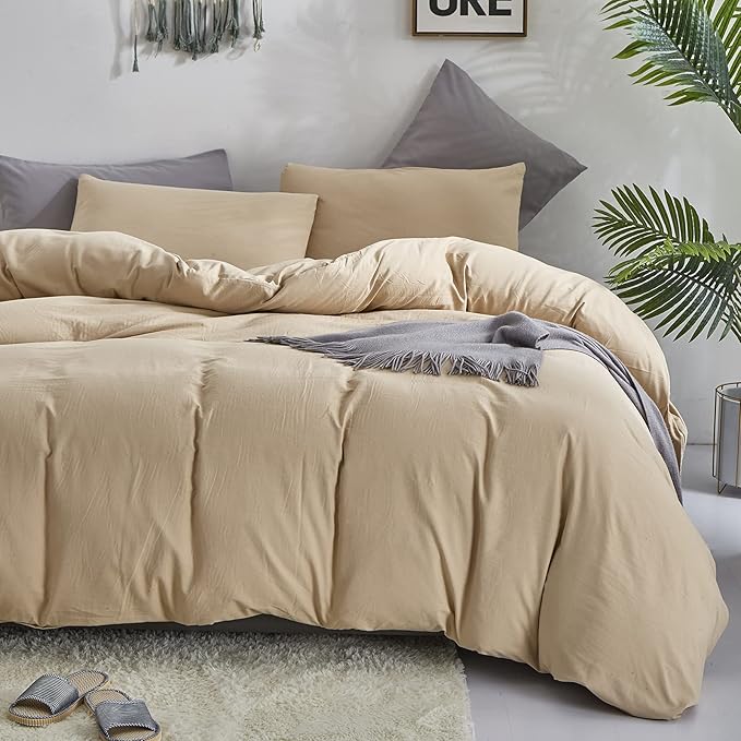 KAREVER Champagne Comforter Set King Beige Bedding Set Lightweight Women Soft Champagne Blanket 3 PCs Durable Light Khaki Colored Comforter Set King Breathable Bed Comforter Set