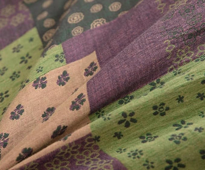 SLEEPBELLA Washed Double Layer Muslin 100% Cotton Comforter Set Queen Size, Purple Green Patchwork Fluffy Thick Checked Bedding Set, Soft Breathable (1 Comforter, 2 Pillow Shams)