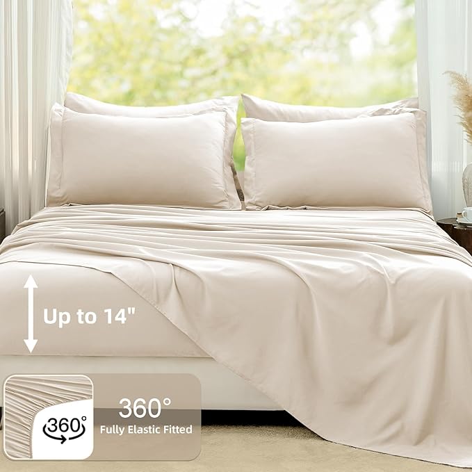 FUANNA Queen Comforter Set Beige, 7 Pieces Soft Bedding Sets Queen Size, All Season Lightweight Bed in a Bag with Comforter, Flat Sheet, Fitted Sheet, Pillowcases & Shams