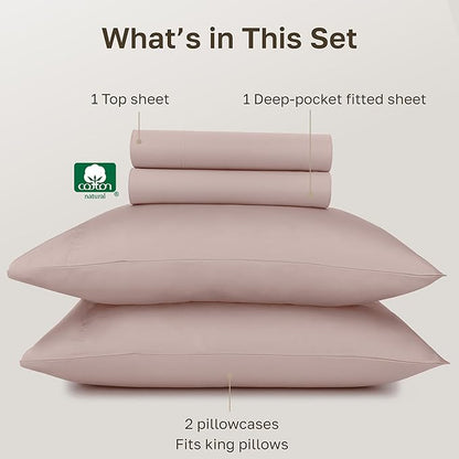 California Design Den King Size Bed Sheets Set - Certified Authentic 100% Egyptian Cotton Sateen, Deep Pocket King Size Sheets Set, Gripper Elastic, Durable Luxury Bedding - Sepia Rose