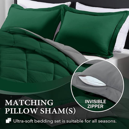 downluxe Twin Comforter Set - Dark Green and Grey Twin Comforter, Soft Bedding Sets for All Seasons -2 Pieces - 1 Comforter (66"x92") and 1 Pillow Sham(20"x26")