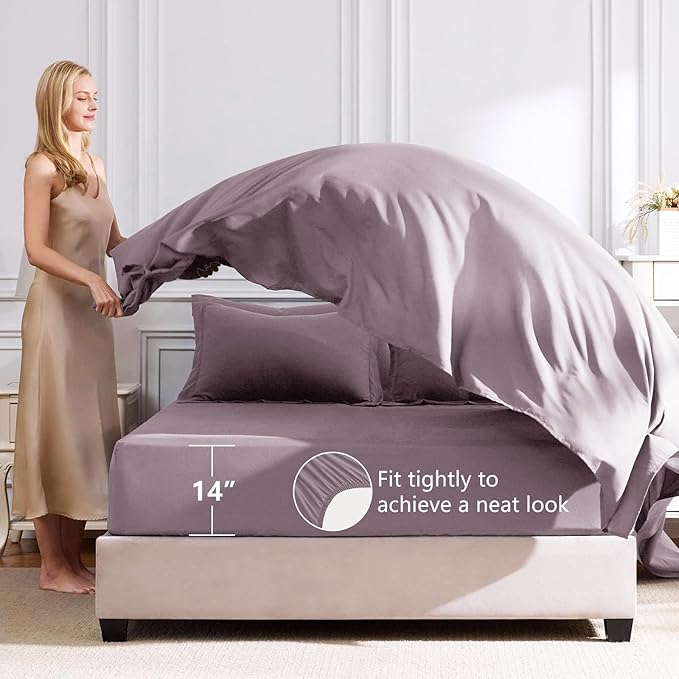 CozyLux Oversized Queen Comforter Set Dusty Purple, 7 Pieces Bed in a Bag Comforter Set with Sheets Luxury Bed Set All Seasons, Bedding Set with Down Alternative Comforter, Sheets, Pillowcases & Shams