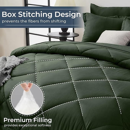 HEVUMYI Army Green King Comforter Set - 7-Piece All Season Bed in a Bag King, Ultra Soft Bedding Set with Comforter, Flat Sheet, Fitted Sheet, Pillowcases, Pillow Shams