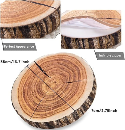 HYSEAS Decorative Round Throw Pillow, 3D Digital Print Comfortable Kids Funny Cute Wood Log Pillow Circle Seating Floor Cushion for Home, Couch, Sofa, Bedroom, Living Room Decor, Stump, 2 Pack