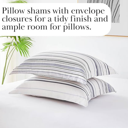 Southshore Fine Living, Inc. 3-Piece King Size Comforter Set, Down Alternative Grey Striped Comforter with Matching Shams, Coverlet Bedspread for California/King Bed, Coastal Stripes Grey