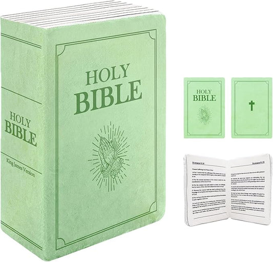 The Holy Bible Pillow Plush- Book Shape, Openable, Cozy Faith Bible Pillow Christian Bible Verse Pillow (Green)