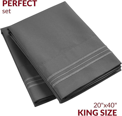 Mellanni Pillow Cases - Luxury, Extra Soft, Cooling Pillow Covers - 2 PC Iconic Collection Pillowcases - Envelope Closure (King 20" x 40", Gray)