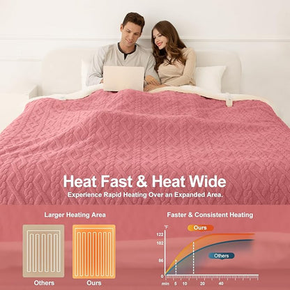 Electric Blanket King Size 100"X90" Pink - Soft Thick Warm Sherpa Heated Blanket for Winter with Dual Control, 5 Heating Levels & 10hrs Auto Off for Women, Overheating Protection for Bed