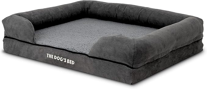 The Dog’s Bed Orthopedic Memory Foam Dog Bed with Bolsters, Plush Fabric, Grey Plush, M