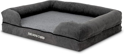 The Dog’s Bed Orthopedic Memory Foam Dog Bed with Bolsters, Plush Fabric, Grey Plush, M