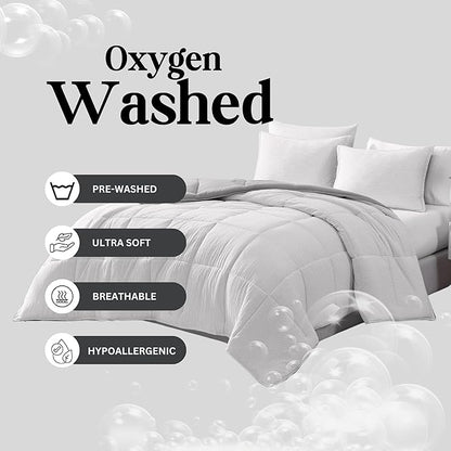 Casa Platino Fluffy Duvet Insert - Pre-Washed Hydro-Brushed 100% Microfiber Comforter Set - Comfy Bedding King Size - Ticking Stripe Silver
