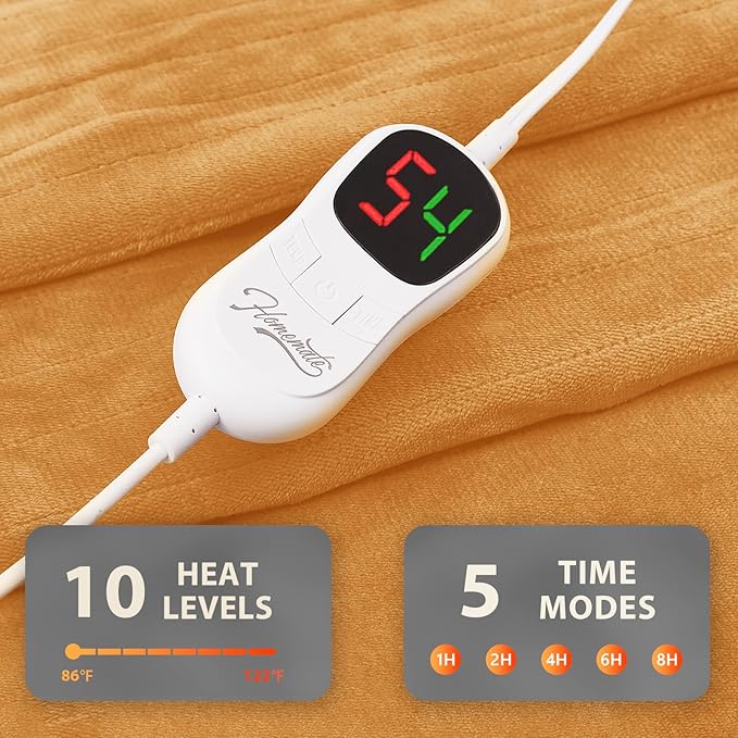 Homemate Electric Heated Blanket King Size - 100"x90" Heating Blanket King Size Dual Control 1/2/4/6/8 Hours Auto-Off 10 Heat Level Over-Heat Protection Flannel Sherpa ETL Certification