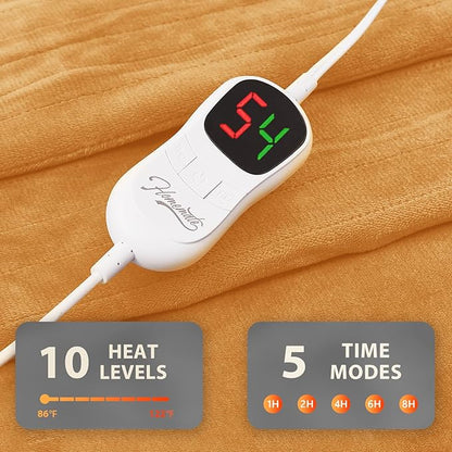 Homemate Electric Heated Blanket Queen Size - 84"x90" Heating Blanket Queen Size Dual Control 1/2/4/6/8 Hours Auto-Off 10 Heat Level Over-Heat Protection Flannel Sherpa ETL Certification