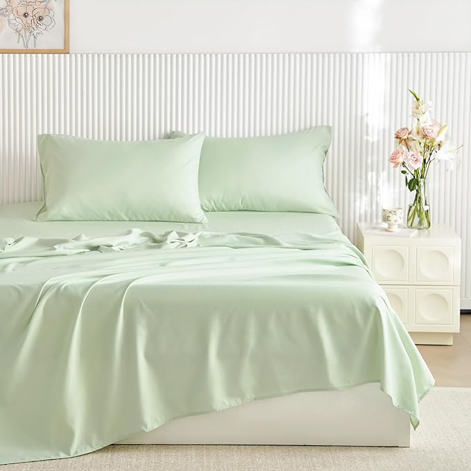 Wake In Cloud - Floral Comforter Set with Sheets, Coquette Cottagecore Aesthetic Flower Shabby Chic Pattern for Women Teen Girls, 7 Pieces Bed in a Bag, Green Pink, Full Size
