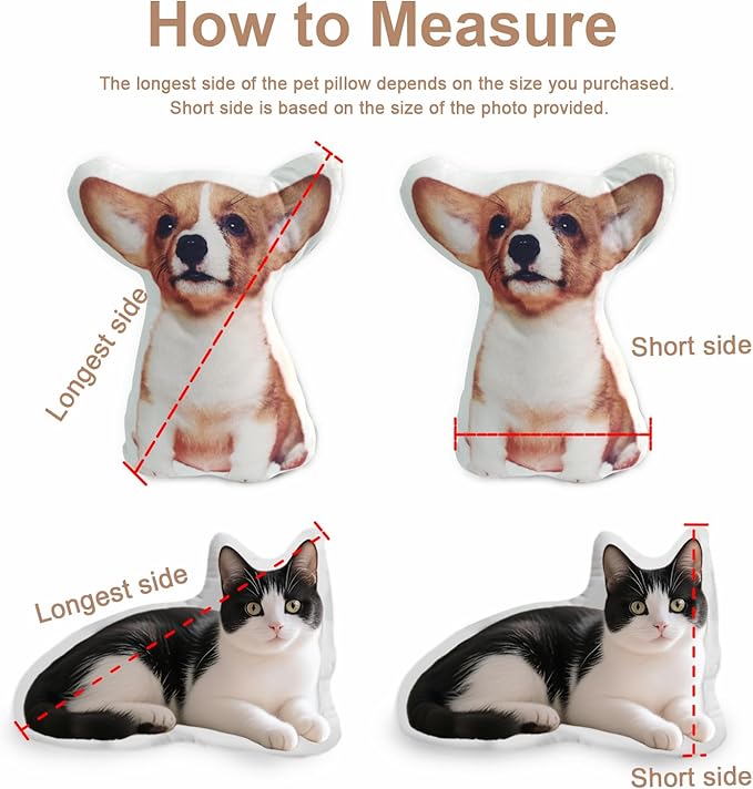 Custom Pet Pillow with Picture, Personalized Photo Dog Cat Face Shaped Pillow, Customized Stuffed Animal Pictures Pillows Memorial Loss Sympathy Gifts - 28"