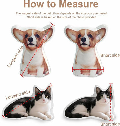 Custom Pet Pillow with Picture, Personalized Photo Dog Cat Face Shaped Pillow, Customized Stuffed Animal Pictures Pillows Memorial Loss Sympathy Gifts - 14"