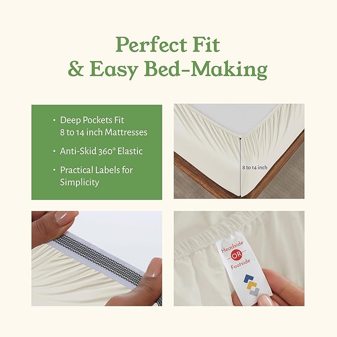 California Design Den Twin Bed Sheets Set - Soft 100% Organic Sheets with Deep Pockets, Crisp Cotton Percale, Breathable and Durable Bedding Set - Ivory (Cream Tone)