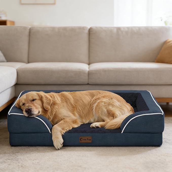 Orthopedic Dog Beds for Large Sized Dogs, Waterproof Memory Foam Large Pet Bed with Sides 36x27Inch, Non-Slip and Egg-Crate Foam Big Dog Couch Bed with Removable Washable Cover, Navy Blue